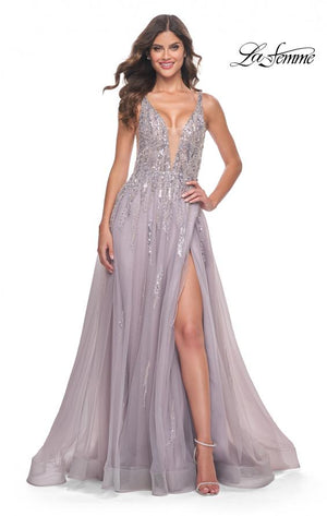 La Femme 31995 prom dress images.  La Femme 31995 is available in these colors: Dusty Mauve.