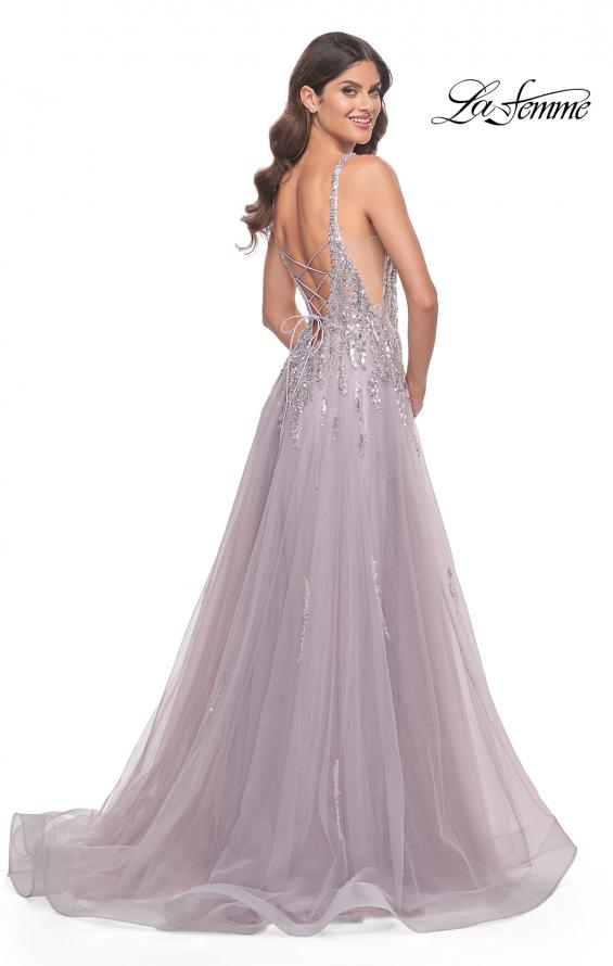La Femme 31995 prom dress images. La Femme 31995 is available in these colors: Dusty Mauve.