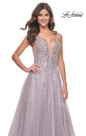 La Femme 31995 prom dress images.  La Femme 31995 is available in these colors: Dusty Mauve.