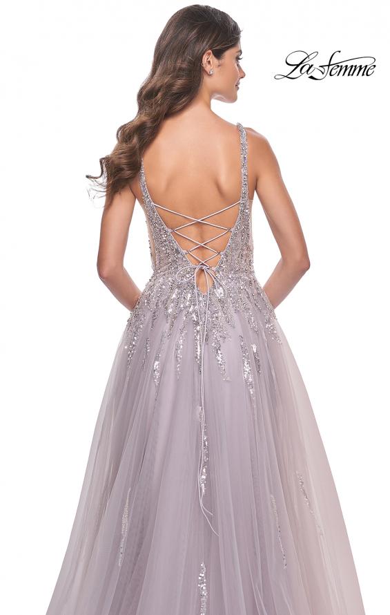 La Femme 31995 prom dress images. La Femme 31995 is available in these colors: Dusty Mauve.