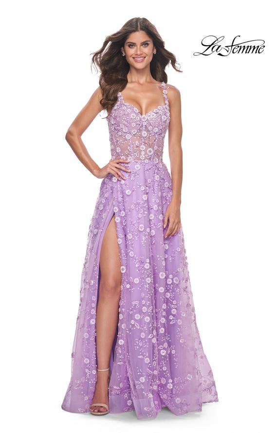 La Femme 31996 prom dress images. La Femme 31996 is available in these colors: Lavender, Light Blue, Pink.