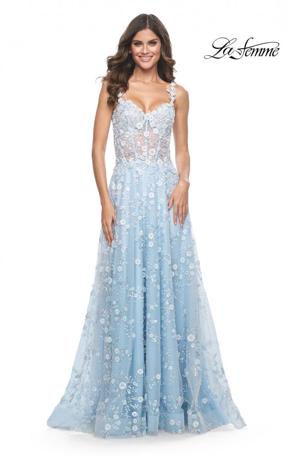 La Femme 31996 prom dress images. La Femme 31996 is available in these colors: Lavender, Light Blue, Pink.
