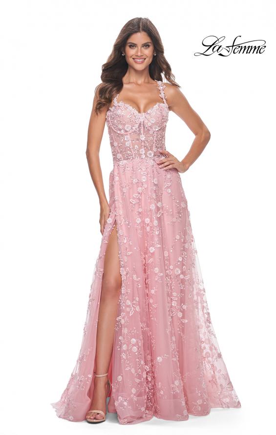 La Femme 31996 prom dress images. La Femme 31996 is available in these colors: Lavender, Light Blue, Pink.