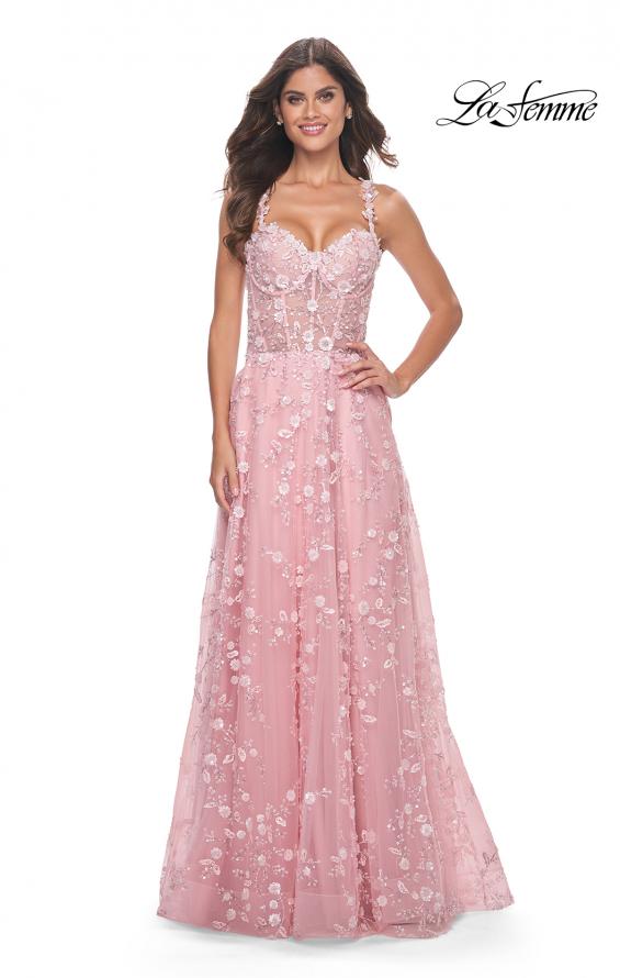 La Femme 31996 prom dress images. La Femme 31996 is available in these colors: Lavender, Light Blue, Pink.