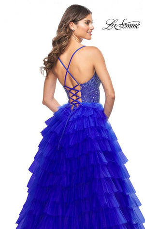 La Femme 32002 prom dress images.  La Femme 32002 is available in these colors: Black, Royal Blue.
