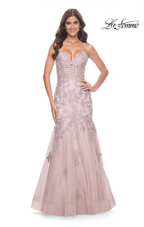 La Femme 32004 prom dress images. La Femme 32004 is available in these colors: Lilac Mist, Mauve.