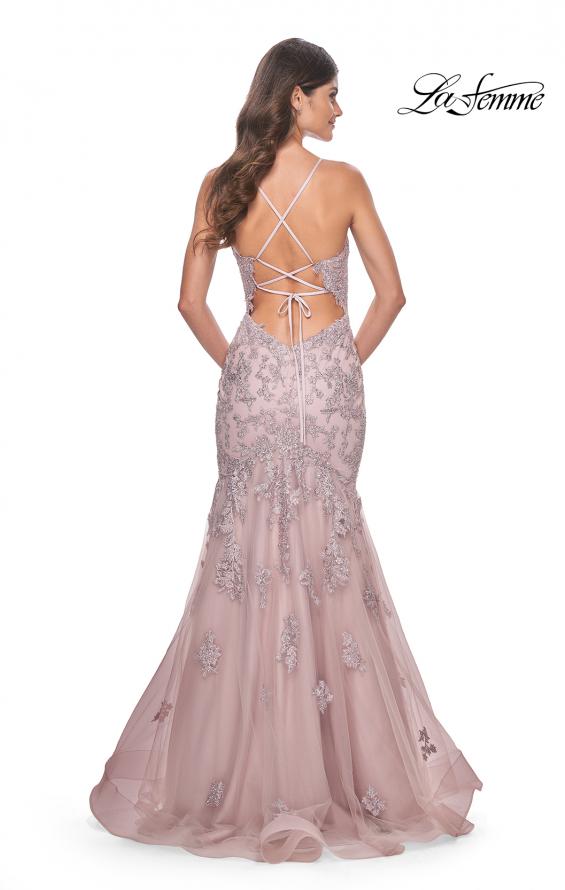 La Femme 32004 prom dress images. La Femme 32004 is available in these colors: Lilac Mist, Mauve.