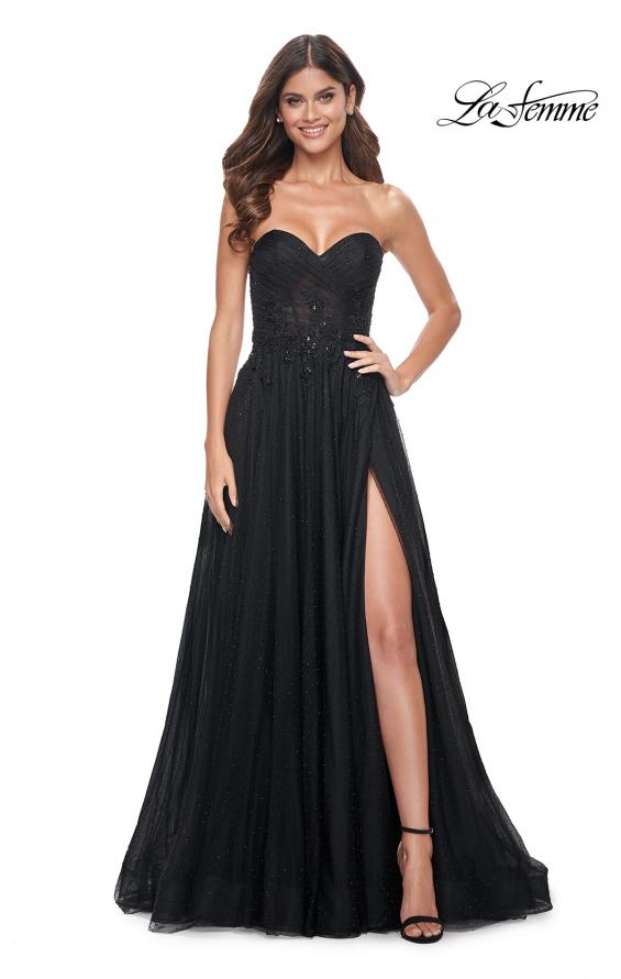 La Femme 32005 prom dress images. La Femme 32005 is available in these colors: Black.