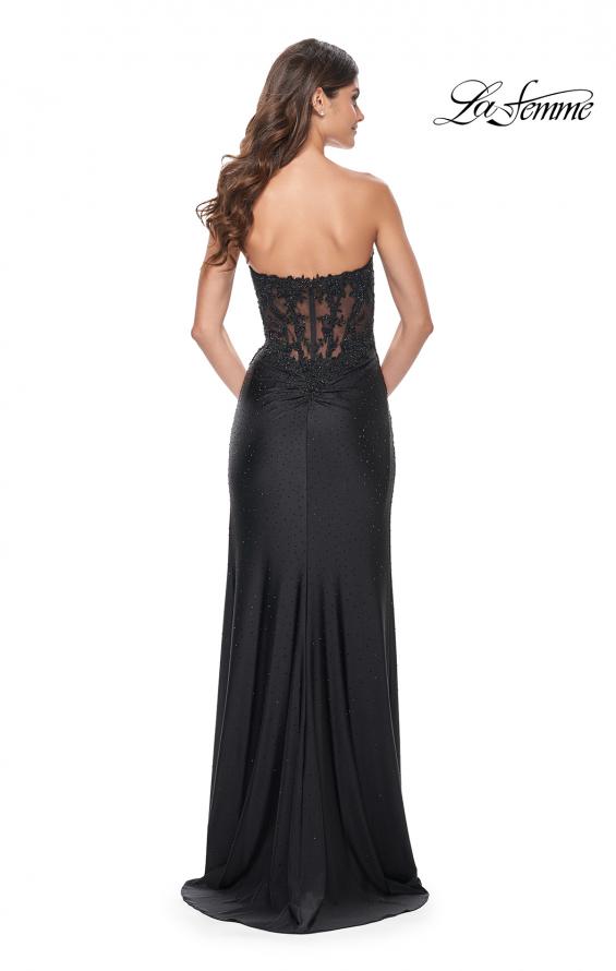La Femme 32011 prom dress images. La Femme 32011 is available in these colors: Black, Dark Berry, Dark Emerald, Royal Blue.