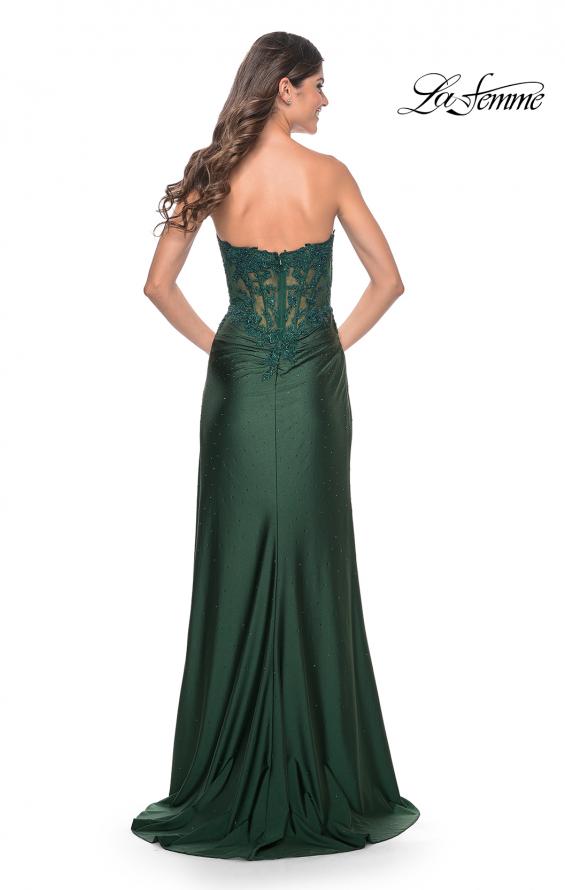La Femme 32011 prom dress images. La Femme 32011 is available in these colors: Black, Dark Berry, Dark Emerald, Royal Blue.
