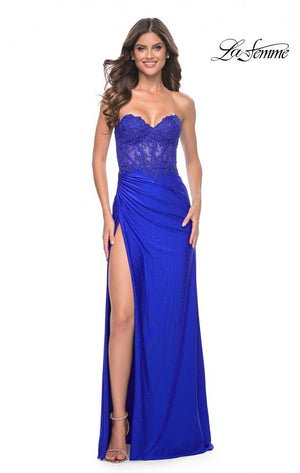 La Femme 32011 prom dress images.  La Femme 32011 is available in these colors: Black, Dark Berry, Dark Emerald, Royal Blue.