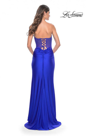 La Femme 32012 prom dress images.  La Femme 32012 is available in these colors: Black, Royal Blue.