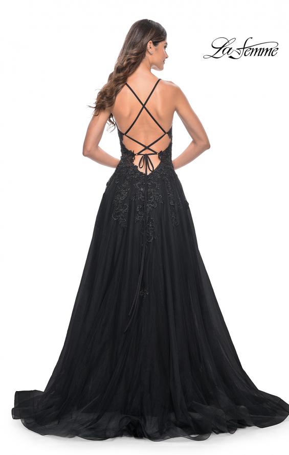 La Femme 32022 prom dress images. La Femme 32022 is available in these colors: Black, Dark Emerald, Indigo.