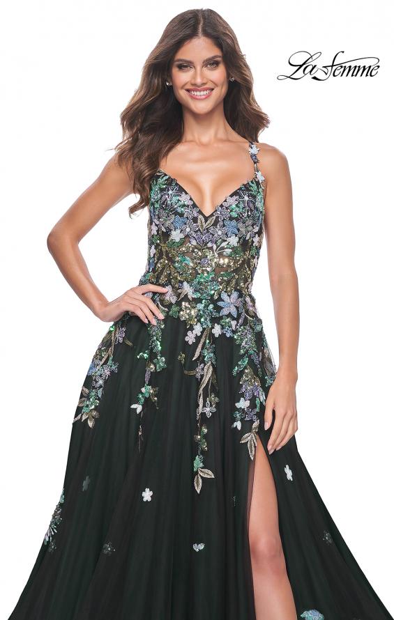 La Femme 32023 prom dress images. La Femme 32023 is available in these colors: Black, Navy.