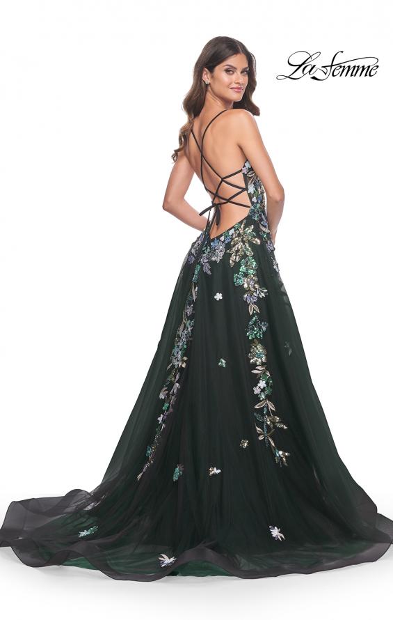 La Femme 32023 prom dress images. La Femme 32023 is available in these colors: Black, Navy.