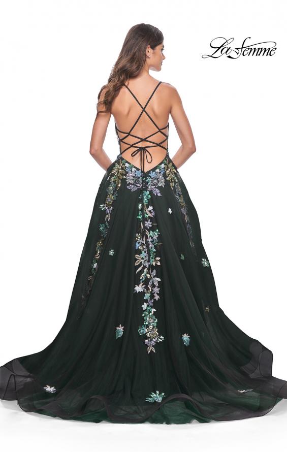 La Femme 32023 prom dress images. La Femme 32023 is available in these colors: Black, Navy.