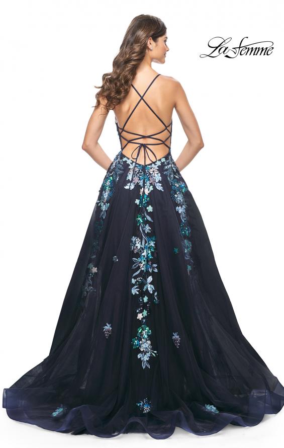 La Femme 32023 prom dress images. La Femme 32023 is available in these colors: Black, Navy.