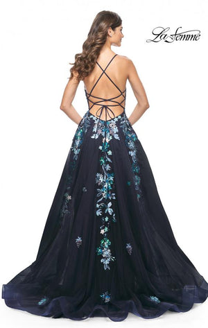 La Femme 32023 prom dress images.  La Femme 32023 is available in these colors: Black, Navy.
