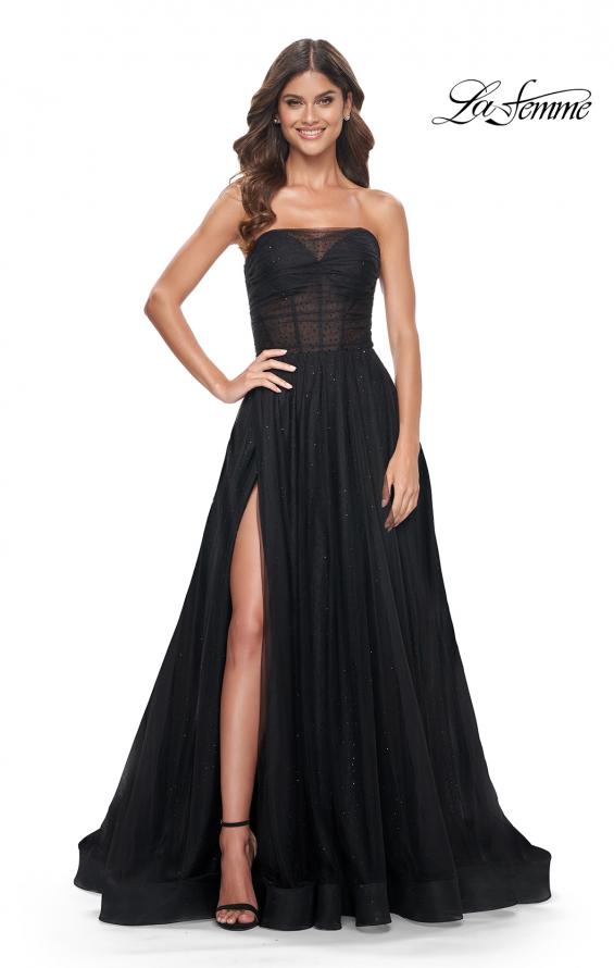 La Femme 32029 prom dress images. La Femme 32029 is available in these colors: Black.