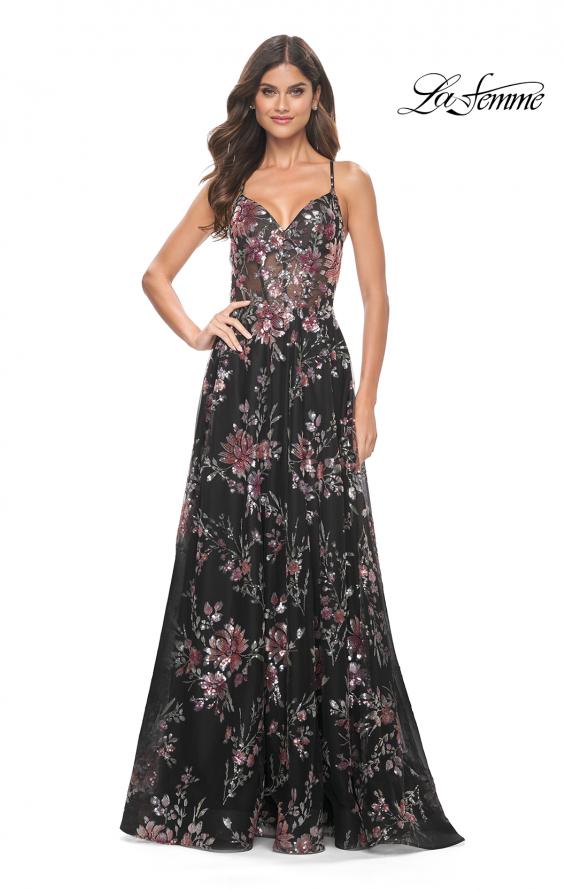 La Femme 32031 prom dress images. La Femme 32031 is available in these colors: Black, Light Pink.