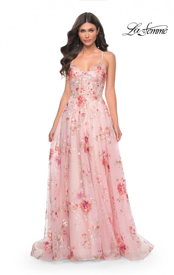 La Femme 32031 prom dress images. La Femme 32031 is available in these colors: Black, Light Pink.