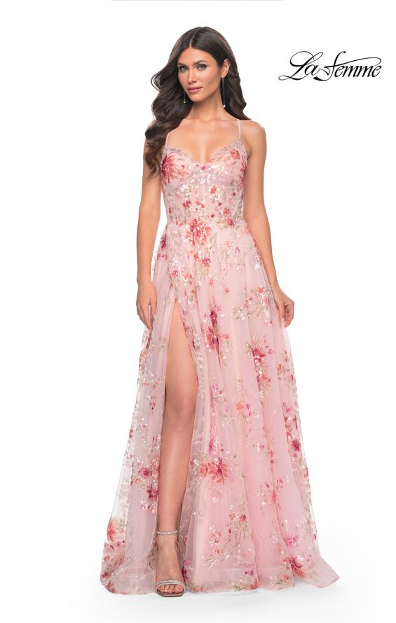 La Femme 32031 prom dress images. La Femme 32031 is available in these colors: Black, Light Pink.