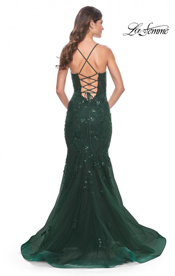 La Femme 32033 prom dress images. La Femme 32033 is available in these colors: Black, Dark Berry, Dark Emerald.