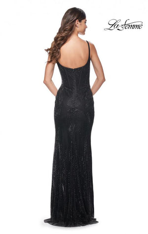 La Femme 32038 prom dress images.  La Femme 32038 is available in these colors: Black, Royal Blue.