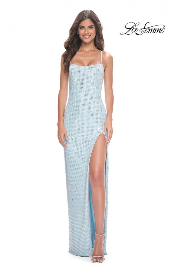 La Femme 32039 prom dress images. La Femme 32039 is available in these colors: Cloud Blue.