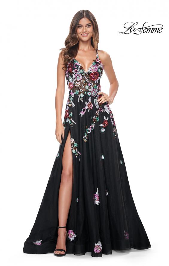 La Femme 32051 prom dress images. La Femme 32051 is available in these colors: Black.