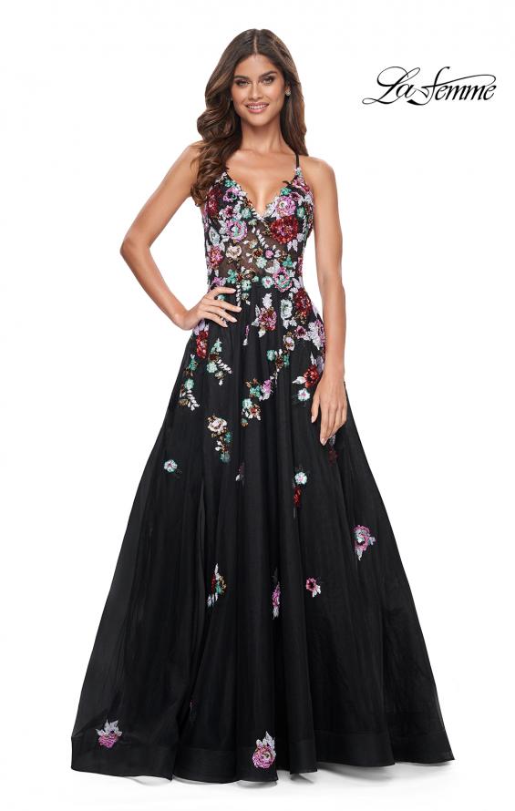 La Femme 32051 prom dress images. La Femme 32051 is available in these colors: Black.