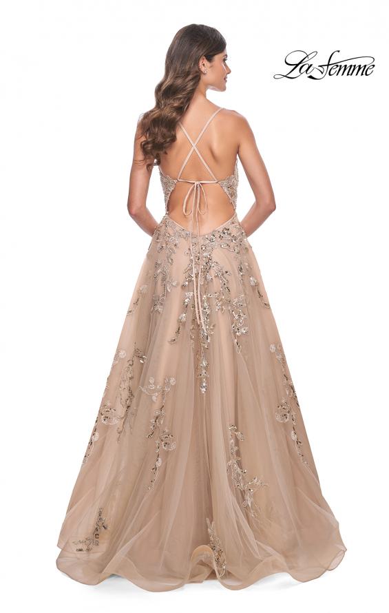La Femme 32052 prom dress images. La Femme 32052 is available in these colors: Nude.