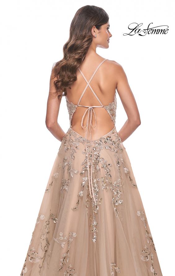 La Femme 32052 prom dress images. La Femme 32052 is available in these colors: Nude.
