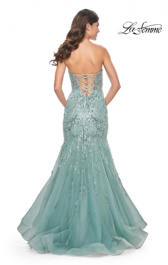 La Femme 32053 prom dress images. La Femme 32053 is available in these colors: Sage.
