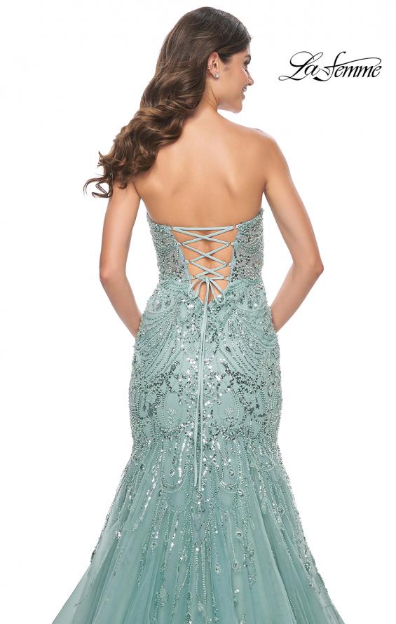 La Femme 32053 prom dress images. La Femme 32053 is available in these colors: Sage.