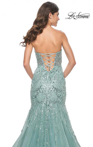 La Femme 32053 prom dress images.  La Femme 32053 is available in these colors: Sage.