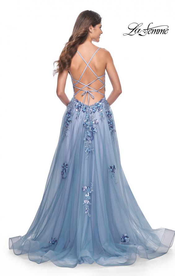 La Femme 32057 prom dress images. La Femme 32057 is available in these colors: Slate Blue.