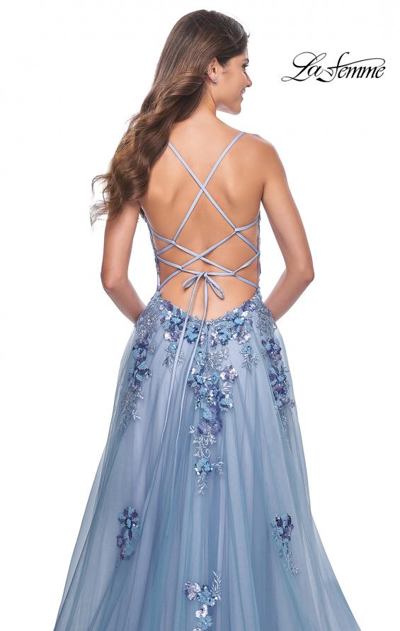 La Femme 32057 prom dress images. La Femme 32057 is available in these colors: Slate Blue.