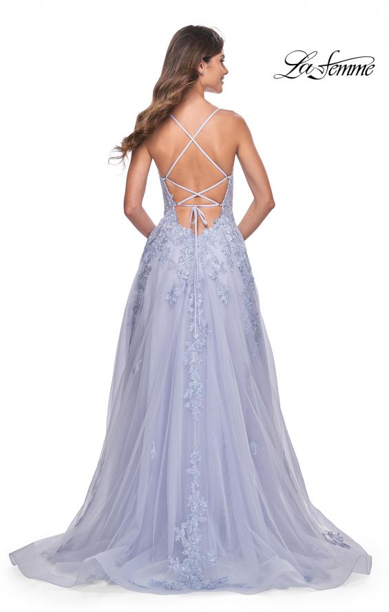 La Femme 32062 prom dress images. La Femme 32062 is available in these colors: Light Periwinkle, Strawberry, Teal.