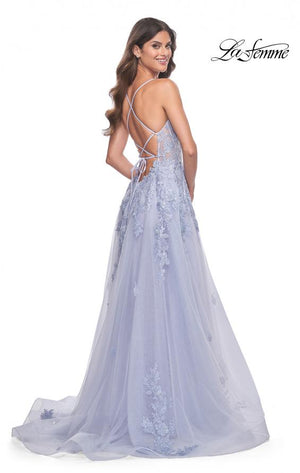 La Femme 32062 prom dress images.  La Femme 32062 is available in these colors: Light Periwinkle, Strawberry, Teal.