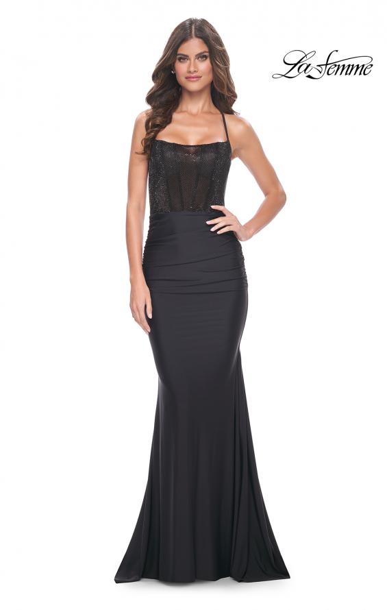 La Femme 32064 prom dress images. La Femme 32064 is available in these colors: Black.