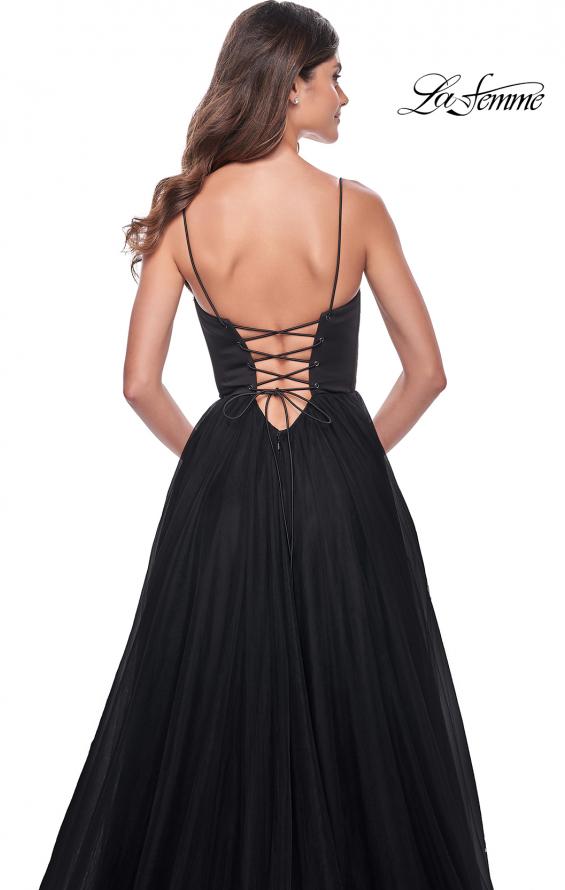La Femme 32065 prom dress images. La Femme 32065 is available in these colors: Black, Dark Berry, Dark Emerald.