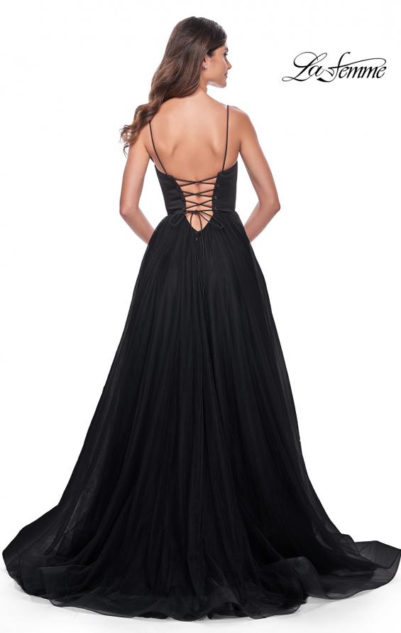 La Femme 32065 prom dress images. La Femme 32065 is available in these colors: Black, Dark Berry, Dark Emerald.