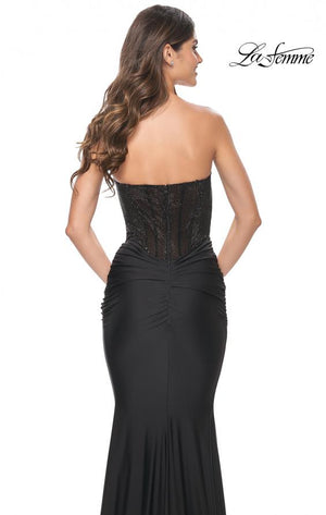 La Femme 32069 prom dress images.  La Femme 32069 is available in these colors: Black, Royal Blue.