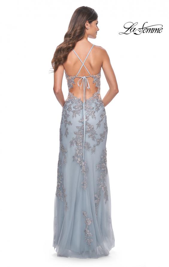 La Femme 32074 prom dress images. La Femme 32074 is available in these colors: Light Blue.