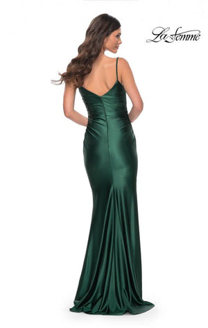 La Femme 32075 prom dress images.  La Femme 32075 is available in these colors: Bronze, Dark Emerald, Deep Red, Navy.