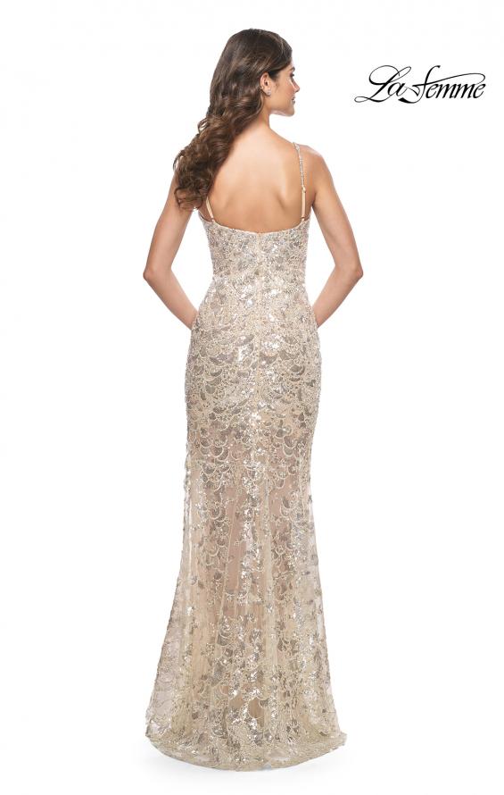 La Femme 32077 prom dress images. La Femme 32077 is available in these colors: Champagne.