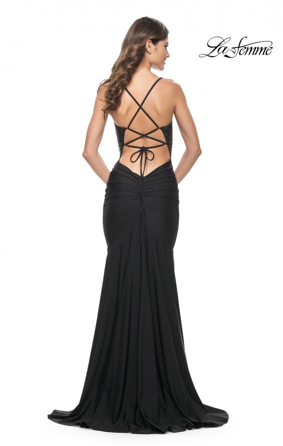 La Femme 32079 prom dress images. La Femme 32079 is available in these colors: Black, Light Blue.