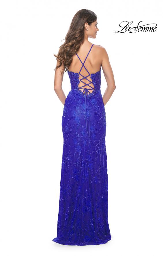 La Femme 32080 prom dress images. La Femme 32080 is available in these colors: Black, Royal Blue.