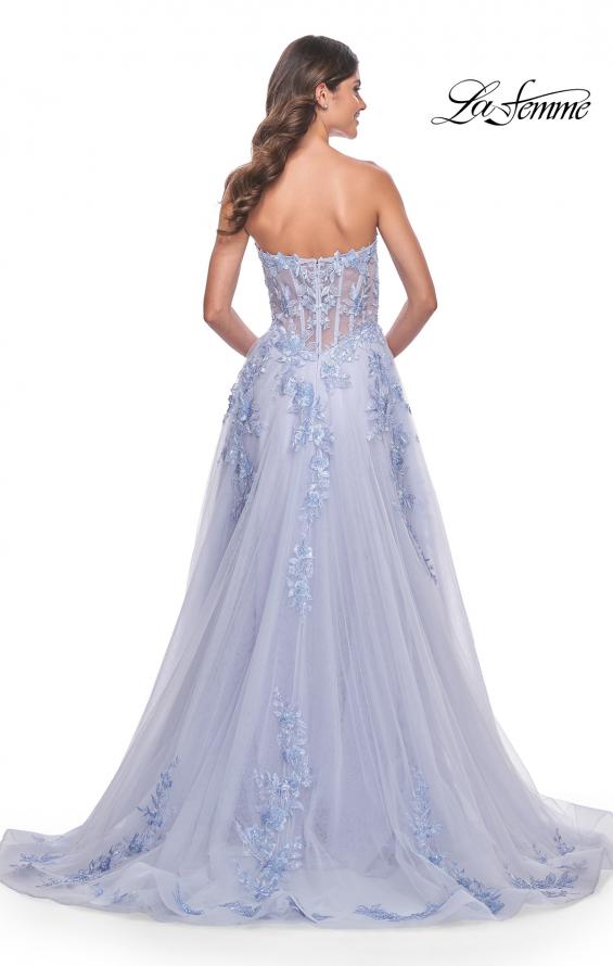 La Femme 32082 prom dress images. La Femme 32082 is available in these colors: Light Periwinkle, Pale Yellow, Sage.